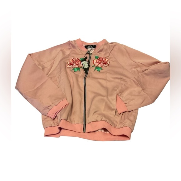 NEW Rose Embroidered Satin Bomber Jacket size medium - Picture 2 of 12